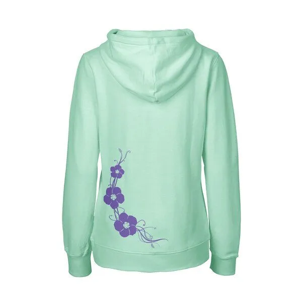 HANDGEDRUCKT HANDGEDRUCKT "Hibisken" Frauen Zip Hoody Neutral, Dusty mint, – Produktbild 2 von 3