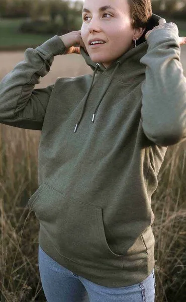 Kultgut Kultgut Vegan Kapuzenpullover aus Biobaumwolle & Upcycling, Naturgrünmeliert, – Produktbild 2 von 4