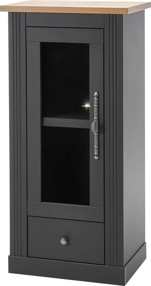 OTTO home Vitrine Westminster, Hochschrank im Landhausstil, Glasvitrine, Stauraumelement Metallgriffe, ausreichend Stauraum, in 2 Farben erhältlich, Grau, – Produktbild 2 von 8
