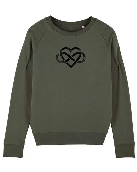 Human Family Human Family Bio Damen Rundhals Sweatshirt "Feel - Endless Love" - in 7 Farben, Khaki, – Produktbild 1 von 4