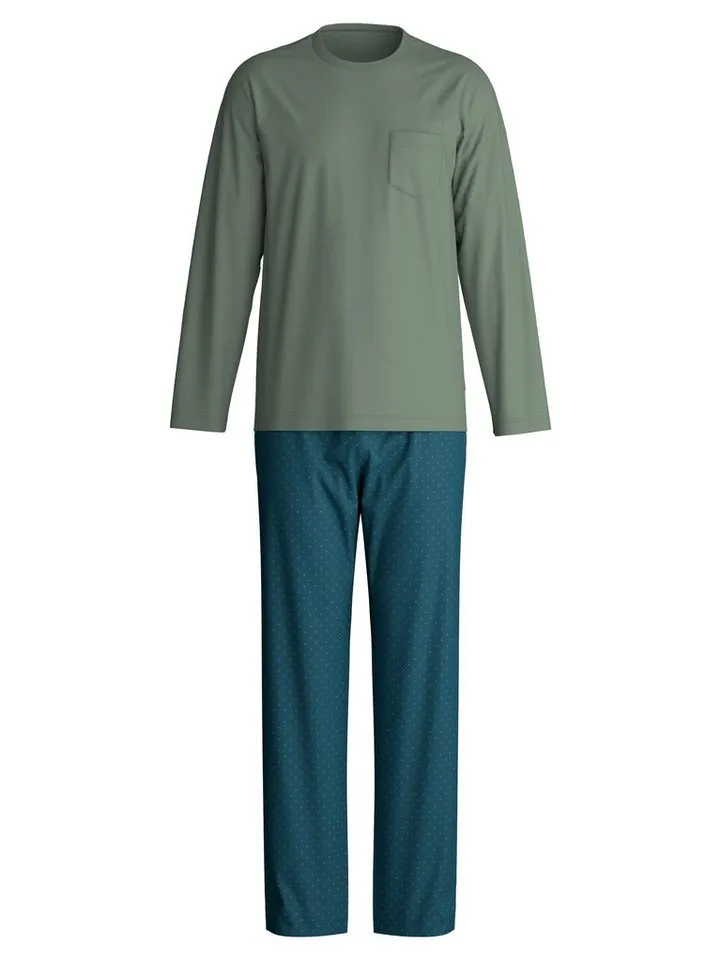 CALIDA CALIDA Schlafanzug Relax Imprint 2 (2 tlg) Langarm-Shirt & Hose mit geradem Bein, Grün, – Produktbild 3 von 5