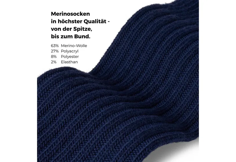 von Jungfeld von Jungfeld Socken Merino Merinowolle 35-46 Unisex (1-Paar, 1 Paar) Winter Thermosocken Damen & Herren Wandersocken, Blau, – Produktbild 4 von 5