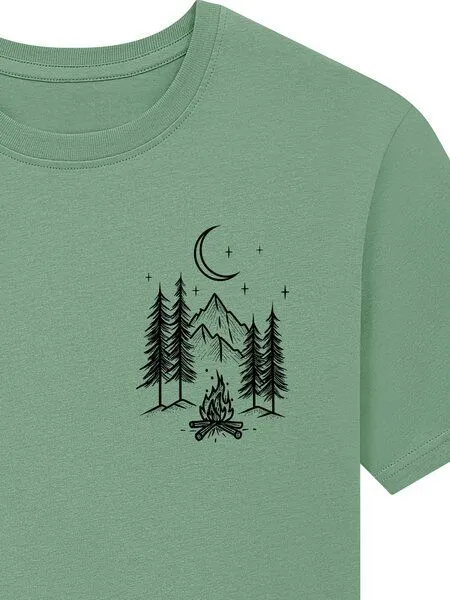 Spreecult Spreecult Kleines Lagerfeuer - Bio und Fair - Männer Unisex T-Shirt - Zelten Wald Camping, Sage green, – Produktbild 2 von 3