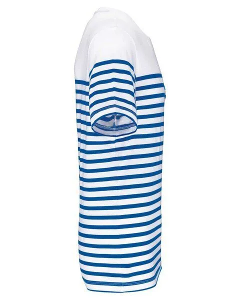 YTWOO YTWOO Nachhaltiges Herren-T-Shirt mit Rundhalsausschnitt im Marine-Stil, Weiß/blau gestreift, – Produktbild 3 von 4