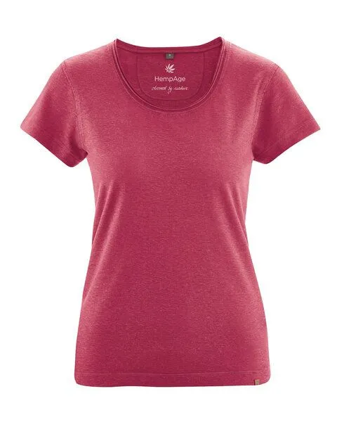 HempAge HempAge Damen T-Shirt mit Rollsaum Hanf/Bio-Baumwolle, Sangria, – Produktbild 1 von 4