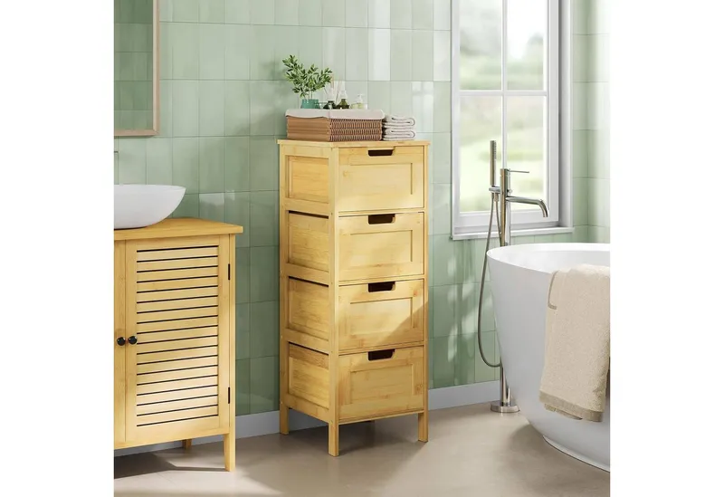 EUGAD Badkommode (1 St), Badschrank Bambus, mit 4 Schubladen, 30x80x30 cm, Beige, – Produktbild 3 von 5