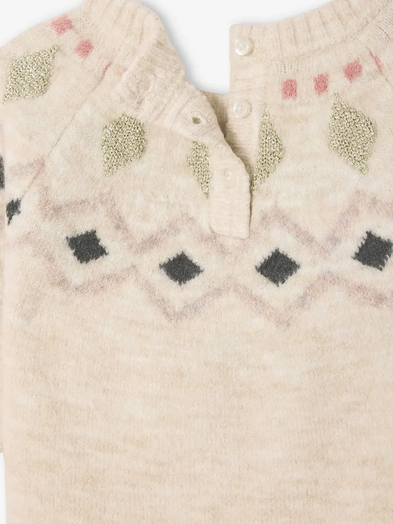 Vertbaudet Vertbaudet Baby Strickkleid mit Jacquardmuster vanille, Vanille, – Produktbild 3 von 3
