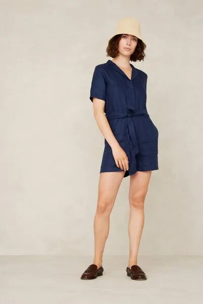Kings Of Indigo Kings Of Indigo JANELLE PLAYSUIT | WORKER BLUE LINEN, Blue, – Produktbild 2 von 4