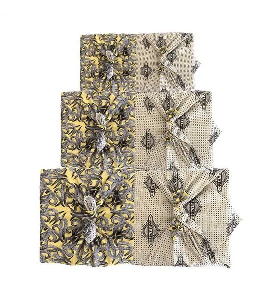 FabRap Gift Wrap FabRap Gift Wrap Wiederverwendbare Geschenkverpackung Furoshiki Set mit drei Größen (doppelseitig), Sunshine & make a wish, – Produktbild 2 von 4