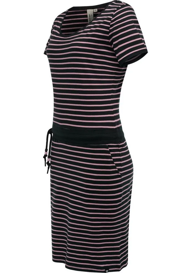 ragwear ragwear Sommerkleid Baomi gestreiftes Damen Minikleid mit Taillenkordel und Taschen, Schwarz, – Produktbild 2 von 2