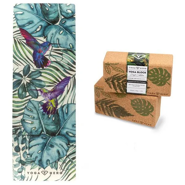 Yoga Hero Yoga Hero Reise Yoga Set: Reise-Yogamatte + 2 Yogablöcke, Jungle, – Produktbild 1 von 3