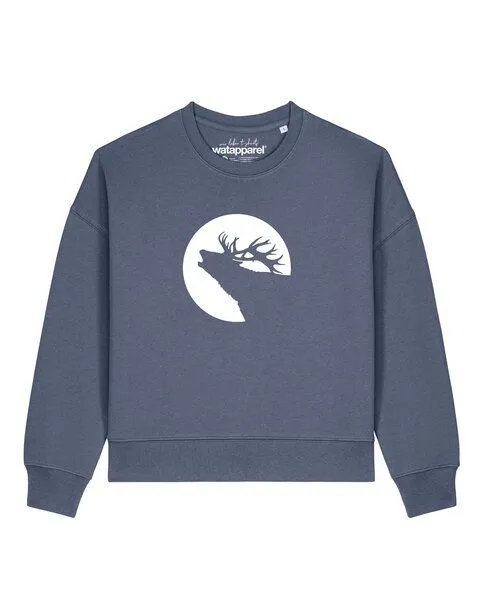 watapparel watapparel Sweatshirt Frauen Röhrender Hirsch, Blue grey, – Produktbild 1 von 2
