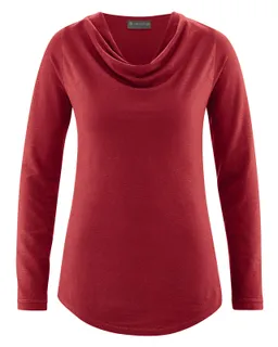 HempAge Hempage Damen vegan Top Mit Langen Ärmeln Und Wasserfallausschnitt, Rubinrot – Produktbild 1 von 1