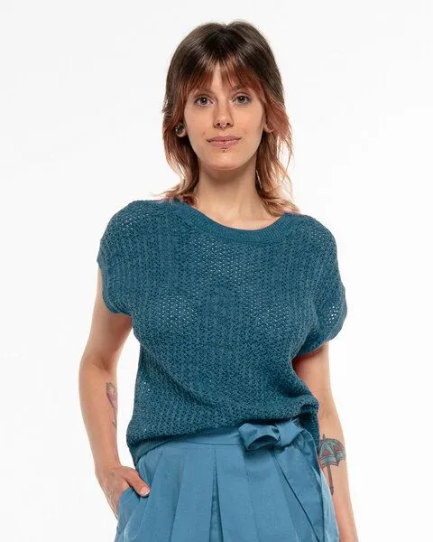 Alma & Lovis Alma & Lovis Pullunder im lockeren Strick aus Organic Cotton | Lace Knit Shirt, Sea (blau), – Produktbild 1 von 2