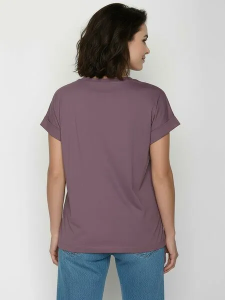 GreenBomb GREENBOMB Basic Loony - Sportliches T-Shirt aus Bio-Baumwolle mit Rollup Sleeve / GOTS / Fair & Vegan, Lila (moorberry), – Produktbild 4 von 4
