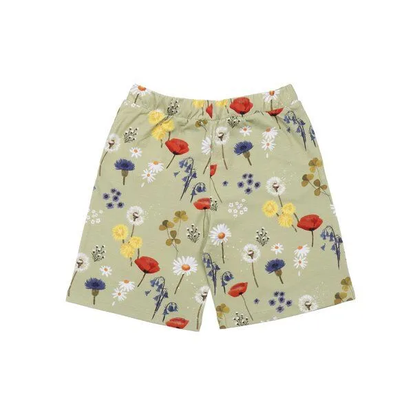 Walkiddy Kinder Shorts GOTS zertifiziert, grün, „Wild Flowers“ Blumen-Allover, weich & bequem – Walkiddy, Grün, – Produktbild 2 von 3