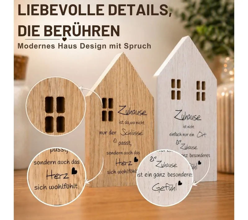 Topanbieter999 Dekoobjekt Holz Deko Häuser mit Sprüchen Set (2er Set weiß/natur), handgearbeitet, FSC 100%, kein Aufbau erforderlich – Produktbild 4 von 5