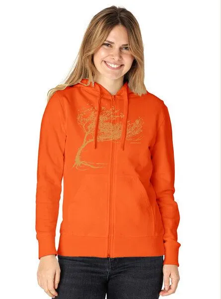 Peaces.bio - handbedruckte Biomode Peaces.bio - handbedruckte Biomode Bio Damen-Zip-Hoodie Windy Tree, Orange, – Produktbild 3 von 3