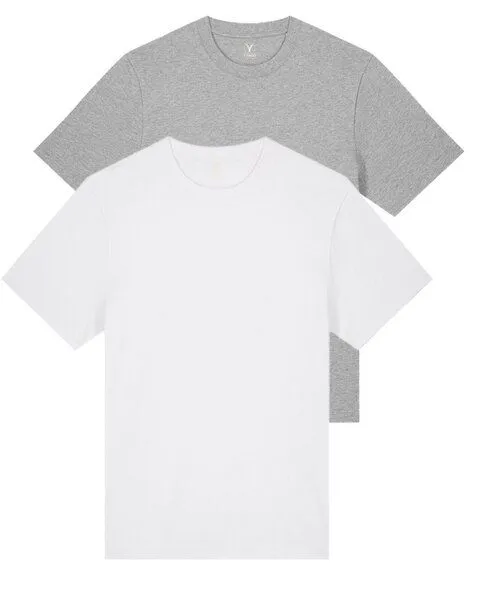YTWOO YTWOO Doppelpack Unisex-T-Shirts aus schwerem Stoff | Bio-Baumwolle, Hellgrau/weiß, – Produktbild 1 von 4