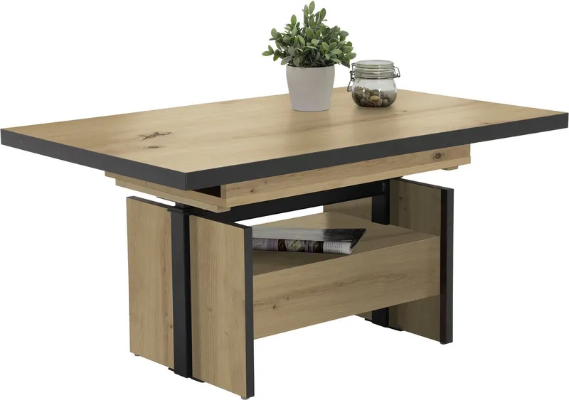 HELA Couchtisch Noah, ausziehbar und höhenverstellbar, mit Schubkasten, vintage look, Braun|schwarz, – Produktbild 4 von 5