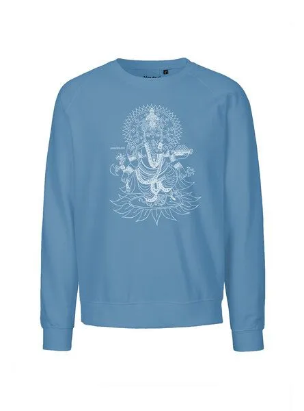 Peaces.bio - handbedruckte Biomode Peaces.bio - handbedruckte Biomode Bio Herren-Sweatshirt Ganesha, Blaugrau, – Produktbild 1 von 2