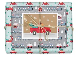 dabelino dabelino Geschenkpapier Set: Weihnachten "Zug und Auto": 4x Bögen + 1x Karte (für Kinder) – Produktbild 1 von 1