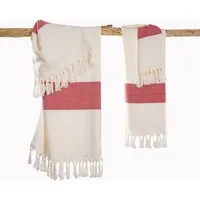 HängemattenGlück HängemattenGlück Hamamtuch/Strandtuch, handgewebt, flauschig, Bio-Baumwolle, GOTS-zertifiziert, 100x180cm, Weiß rot, – Produktbild 1 von 1