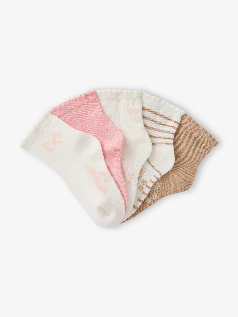 Vertbaudet 5er-Pack Baby Socken mit Zierkante und Schleife-Motiv, Wollweiß, – Produktbild 2 von 2