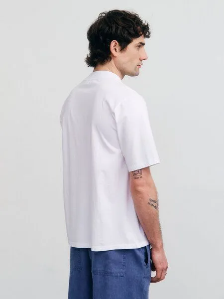 Rotholz Rotholz T-Shirt mit breitem Kragen aus Bio-Baumwolle, Weiss, – Produktbild 4 von 5