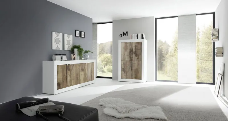 Home affaire Sideboard Basic Breite 207 cm, Kommode 4 Türen, Anrichte, Metallgriff, moderne Rahmenoptik, viel Stauraum, Farbauswahl, Weiß, – Produktbild 6 von 8