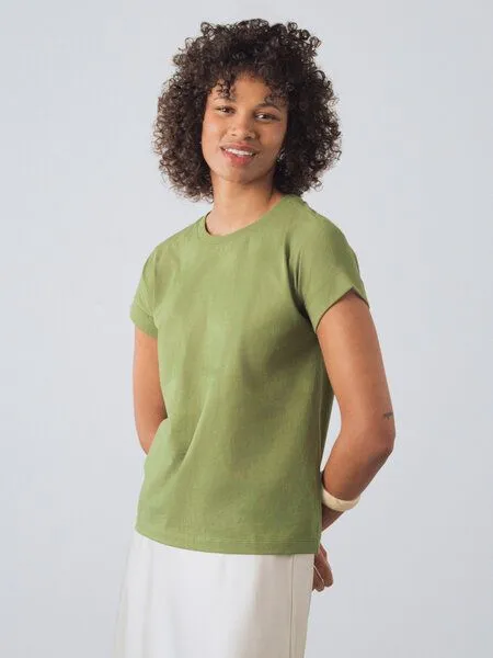 Honest Basics Honest Basics Damen Flügelärmeln T-Shirt aus Bio- und recycelter Baumwolle, Oliv, – Produktbild 2 von 4