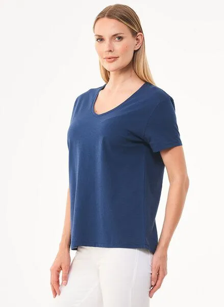 ORGANICATION ORGANICATION Damen Basic T-Shirt aus Bio-Baumwolle mit V-Ausschnitt, Navy, – Produktbild 3 von 4