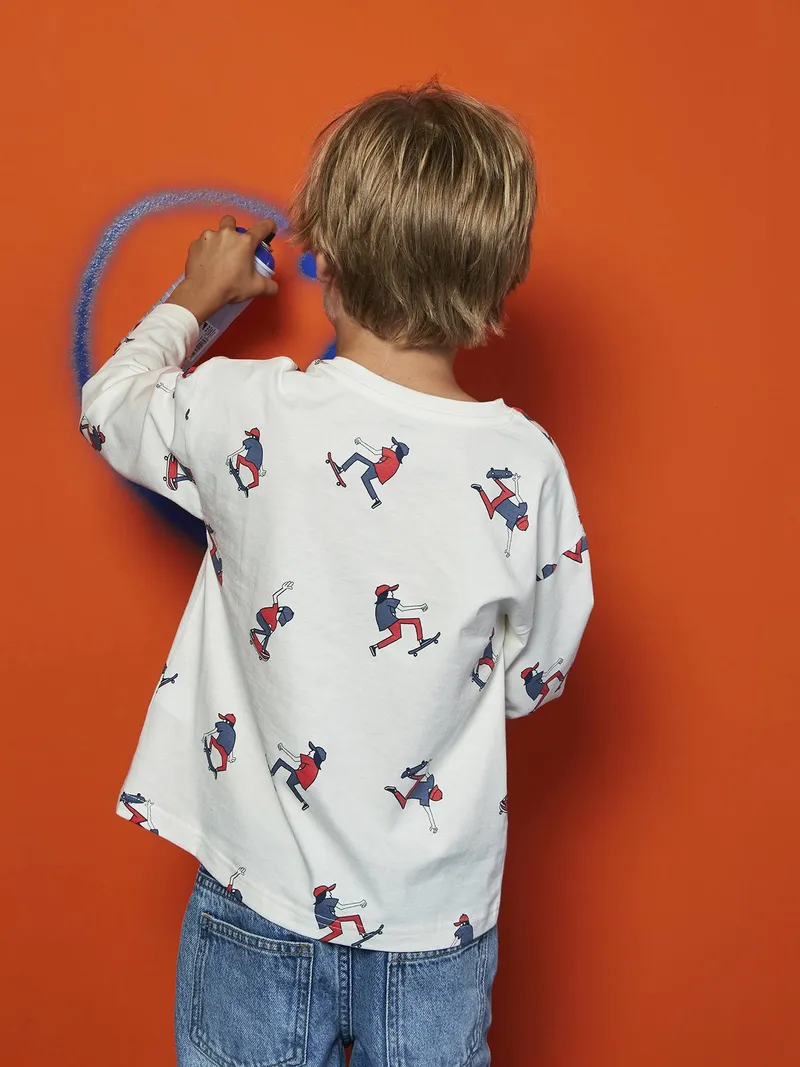Vertbaudet Jungen Shirt Skater, Weiß bedruckt, – Produktbild 3 von 4