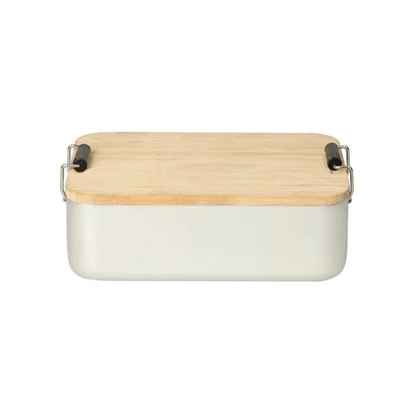 elasto elasto Vorratsdose 'Bamboo' klein - Aluminium Brotdose inkl. Schneidebrett, Silber, – Produktbild 2 von 4