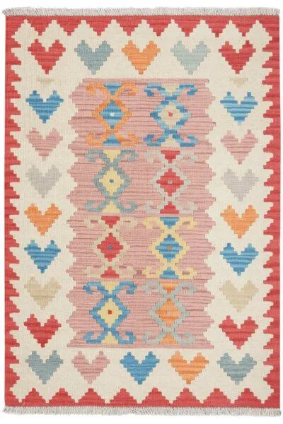 Rugtales Kelim Gashgai Rosa „Rugtales“ aus Schurwolle, 101x146 cm, Rosa, – Produktbild 3 von 4