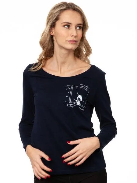 FellHerz FellHerz Damen Longsleeve Noodle soup Bio Fair & Vegan, Navy (blau), – Produktbild 3 von 4