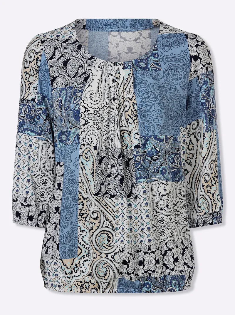 Witt Druckbluse ecru-bleu-bedruckt, Ecru-bleu-bedruckt, – Produktbild 1 von 2