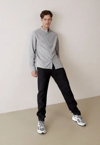 Givn Berlin Flanell Stehkragenhemd Modell: Wes, Mid grey, – Produktbild 2 von 5