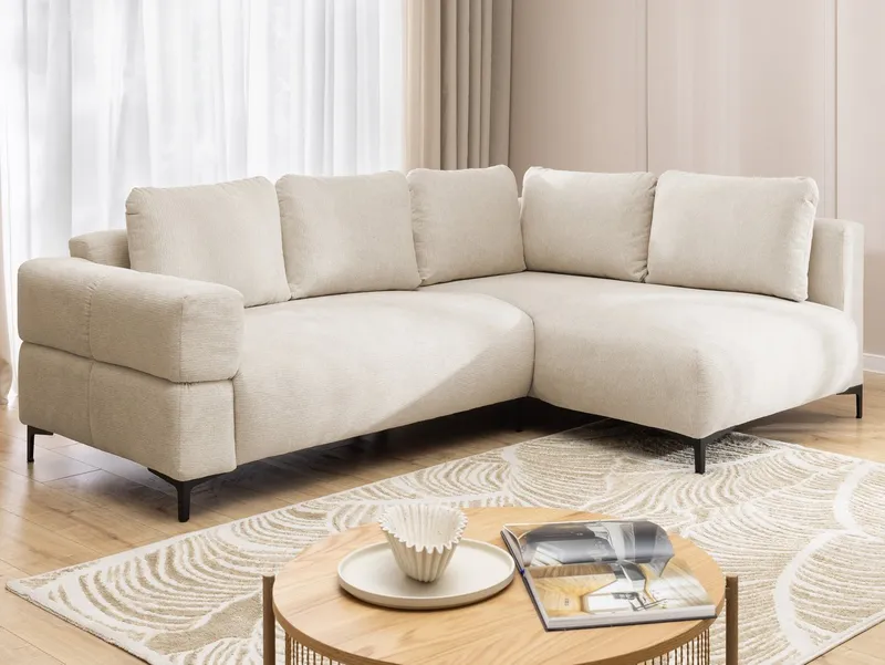 S-Style Möbel Ecksofa Cardea in Bubble-Optik aus weichem Strukturstoff mit hohem Sitzkomfort, mit Wellenfederung, Beige, – Produktbild 1 von 5