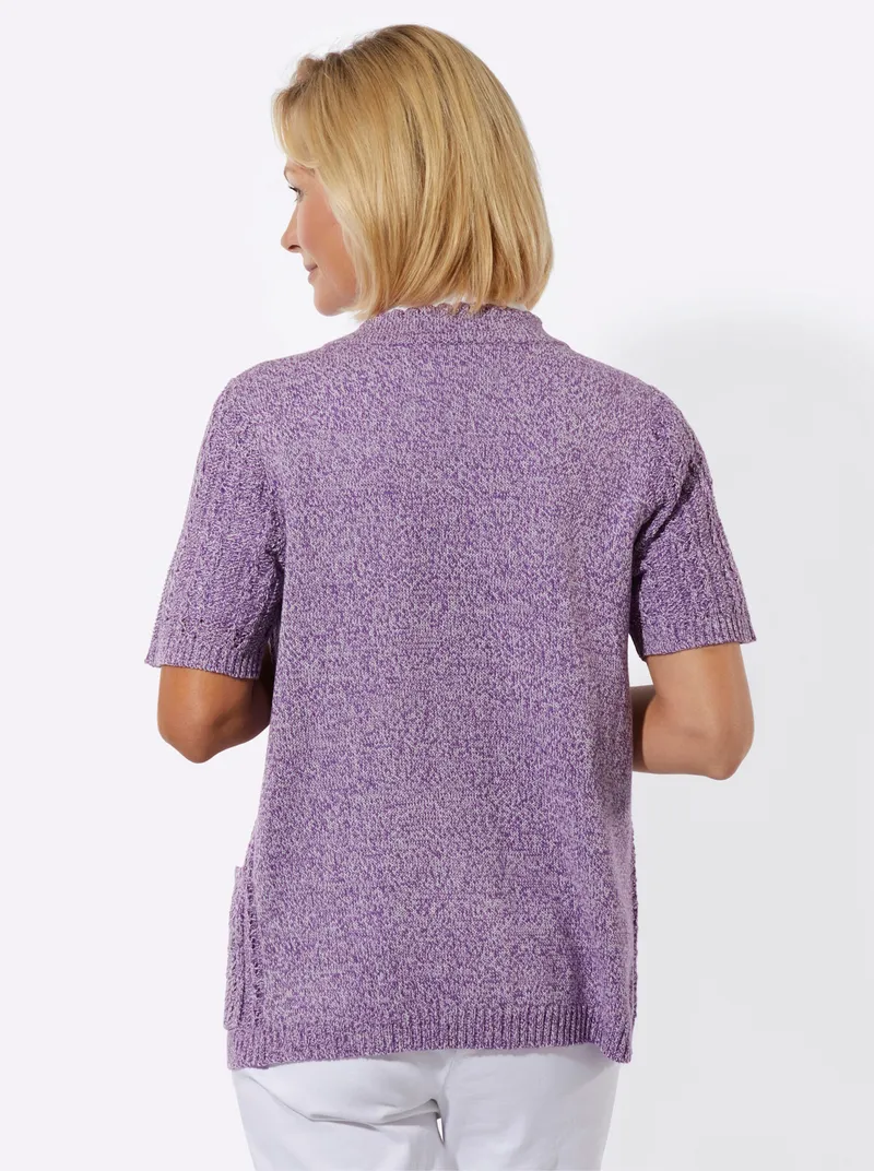 Witt Ajourstrickjacke, Lila-ecru-meliert, – Produktbild 2 von 2
