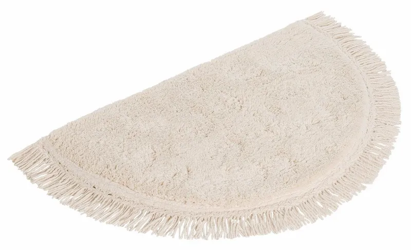 OTTO home Badematte Finca, Badvorleger, Badezimmer Teppich, Höhe 16 mm, rutschhemmend beschichtet, strapazierfähig, fußbodenheizungsgeeignet, Baumwolle (Bio-Baumwolle), halbrund, Fransen, Boho, Badteppich, Bio-Baumwolle, auch als 3 teiliges Set, Beige, – Produktbild 2 von 5
