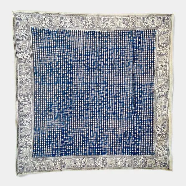 Der Lindwurm Der Lindwurm Kalamkari- Tuch (55x55 cm), Handdruck mit Pflanzenfarben, Grau/blau, – Produktbild 1 von 2