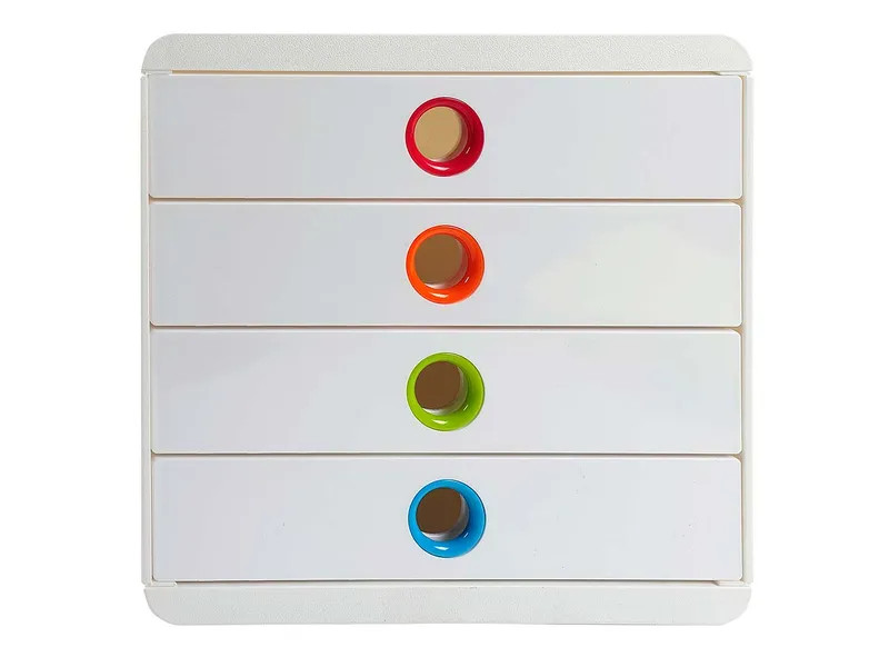 Exacompta Exacompta Schubladenbox Pop-Box "Black Office", DIN A4+, 4 Schubladen, weiß/harlekin – Produktbild 1 von 2