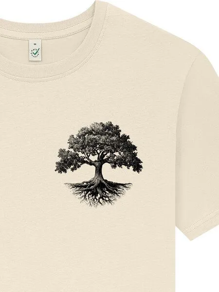 Spreecult Spreecult Kleiner Baum - Bio und Fair - Männer Unisex T-Shirt - Baumwurzel, Natural (weiß), – Produktbild 2 von 3