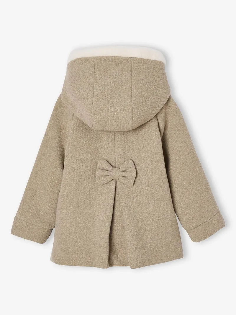 Vertbaudet Mädchen Wintermantel mit Kapuze und Schleife, Beige meliert, – Produktbild 3 von 4