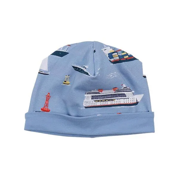Walkiddy Beanie Hellblau Marine Adventures Schiffe-Allover Bio-Baumwolle GOTS – Walkiddy – Produktbild 3 von 3