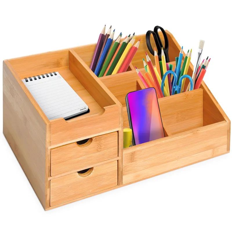 HOMCOM HOMCOM Schreibtischorganizer Aufbewahrungsbox Büro Box 2 Schubladen Natur L33 x B20,5 x H15,5 cm – Produktbild 1 von 1