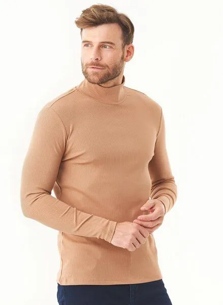 ORGANICATION ORGANICATION Geripptes Langarmshirt aus Bio-Baumwolle mit Rollkragen, Light brown, – Produktbild 3 von 4
