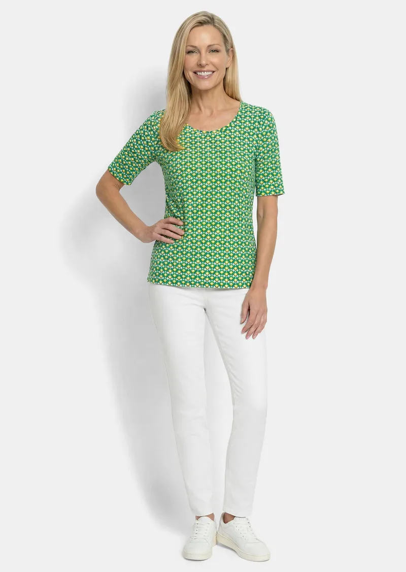 Goldner Viskoseshirt mit geometrischem Minimal-Print - grün / gemustert - Gr. 21 von Goldner Fashion, Grün, – Produktbild 2 von 3