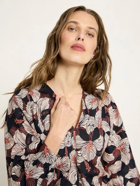 LANIUS LANIUS Bluse mit Kräuseln (GOTS) aus Bio-Baumwolle, Print bloom onyx, – Produktbild 2 von 4